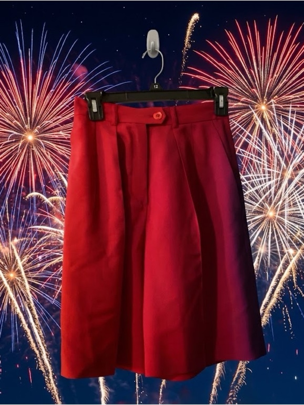 Vintage Portara Red Pleated Culottes Shorts